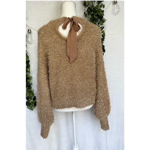 Cato Sweaters - CATO Brown Sparkly Back Bow Balloon Sleeved Sweater Women's Small
